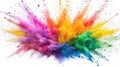 Vibrating color powder bursting, exploding on white background creating dynamic abstract splash pattern Royalty Free Stock Photo