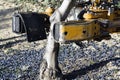 Vibrating machine in an olive tree