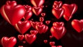 Vibrating red hearts on black