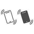 Vibration alert in smartphone line and solid icon, smartphone concept, mobile call sign on white background, ringing