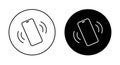 Vibration mode icon on black circle. Vibrating smartphone sign symbol