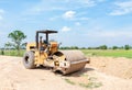 Vibratory soil compactor working on  construction site Royalty Free Stock Photo