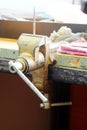 A vice on a metal workbench Royalty Free Stock Photo