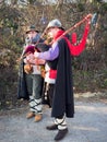 Bagpipe players outdoors