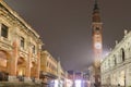 Vicenza, VICENZA, Italy - January 15, 2023: Night view of Vicenza City in Italy with reflections of lights