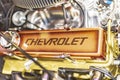 Chromed Engine on Vintage Chevy Pickup Royalty Free Stock Photo