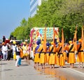 Vicenza, VI, Italy - April 8, 2017: barefooted men with turbans Royalty Free Stock Photo