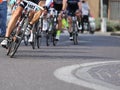 Vicenza, Vi, Italy - April 12, 2015: cyclists on racing bikes Royalty Free Stock Photo