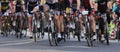 VICENZA, VI, ITALY - april 12 2015 cyclists run fast on racing bikes during cycle road race called GranFondoLiotto in Vicenza city Royalty Free Stock Photo