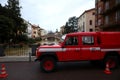 Vicenza, VI, Italy - February 28, 2024: \r\n van of Italian firefighters during flood emergency in city