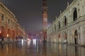 Vicenza, VI, Italy - January 15, 2023: Night view of Vicenza City in Italy with reflections of lights