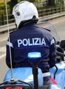 Vicenza, VI, Italy - October 9, 2022: biker policeman on motorcy