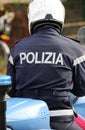 Vicenza, VI, Italy - October 9, 2022: policeman motorcyclist and text POLIZIA which means POLICE in Italian Royalty Free Stock Photo