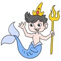 The viceroy of the fish man prince carries a gold plated spear, doodle icon image kawaii Royalty Free Stock Photo