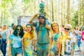 VICHUGA, RUSSIA - JUNE 17, 2018: Festival of colors Holi. Group of happy people in paint