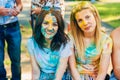 VICHUGA, RUSSIA - JUNE 17, 2018: Festival of colors Holi. Portrait of girls