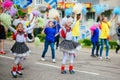 VICHUGA, RUSSIA - JUNE 24, 2017: Festive procession of people on the street on the Day of Vichuga