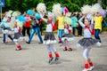 VICHUGA, RUSSIA - JUNE 24, 2017: Festive procession of people on the street on the Day of Vichuga