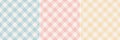 Vichy check pattern print in pink, blue, yellow, off white. Light pastel gingham graphic vector for gift paper, tablecloth. Royalty Free Stock Photo