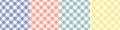 Vichy check pattern set in blue, coral, yellow, green, white. Seamless spring summer gingham backgrounds for Easter wallpaper.