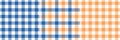 Vichy check plaid pattern in blue, orange, white. Seamless herringbone simple gingham set for dress, shirt, skirt, jacket, napkin.