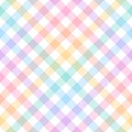Vichy check plaid pattern for Easter design. Seamless pastel multicolored gingham tartan graphic vector in purple, blue, pink.