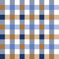 Vichy pattern in blue, brown, white. Gingham seamless check background art striped graphic for shirt, tablecloth, napkins. Royalty Free Stock Photo