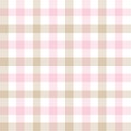 Vichy pattern for Easter designs. Seamless pastel gingham check plaid in light pink, beige, white for modern festive spring.