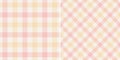 Vichy pattern seamless design in pink, yellow, off white. Light pastel gingham graphic vector for gift paper, tablecloth, oilcloth