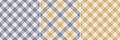 Vichy pattern texture set in blue, gold, off white. Seamless striped texture. Gingham check vector for tablecloth, oilcloth.