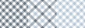 Vichy vector pattern set in grey, blue, white. Seamless light gingham graphic background for cotton shirt, dress, skirt, blanket.