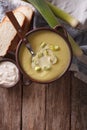 Vichyssoise soup close-up on the table. Vertical top view