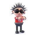 Vicious punk character has been arrested with handcuffs, 3d illustration