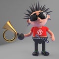 Vicious punk rocker makes people jump with his antique car horn, 3d illustration Royalty Free Stock Photo