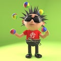 Vicious punk rocker takes a break and does some juggling, 3d illustration