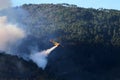 Vicopisano, Pisa, Italy - 25 Febbraio 2019: a canadair firefighting aircraft sprays water on the fire in the Pisan mountains