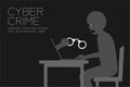 Victim of internet cyber crime dark editions concept idea man, laptop and hand holding handcuff illustration isolated on black