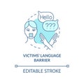 Victims language barrier blue concept icon