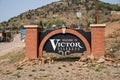 Welcome sign to the mining town of Victor, located in Teller County of the Rocky Mountains