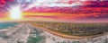 Victor Harbor coastline in South Australia, panoramic aerial view from drone at sunset Royalty Free Stock Photo