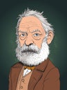 Victor Hugo cartoon portrait in line art illustration Royalty Free Stock Photo