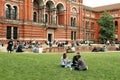 People spending their sunday afternoon in the courtyard at the Victoria and Albert Museum in London