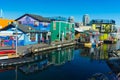 VICTORIA BC CANADA FEB 12, 2019: Victoria Inner Harbour, Fisherman Wharf is a hidden treasure area. With colorful floating homes, Royalty Free Stock Photo