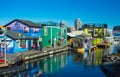 VICTORIA BC CANADA FEB 12, 2019: Victoria Inner Harbour, Fisherman Wharf is a hidden treasure area. With colorful floating homes, Royalty Free Stock Photo
