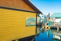 VICTORIA BC CANADA FEB 12, 2019: Victoria Inner Harbour, Fisherman Wharf is a hidden treasure area. With colorful floating homes, Royalty Free Stock Photo