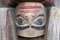 Detail of a totem pole located around Mungo Martin House in Thunderbird Park