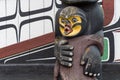 Detail of a totem pole located around Mungo Martin House in Thunderbird Park