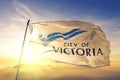 Victoria of British Columbia of Canada flag waving on the top sunrise mist fog Royalty Free Stock Photo