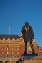 Victoria, British Columbia, Canada: Statue of Captain James Cook stands before the Empress Hotel