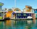 Boat on Floating Homes at Fishermans Wharf Royalty Free Stock Photo